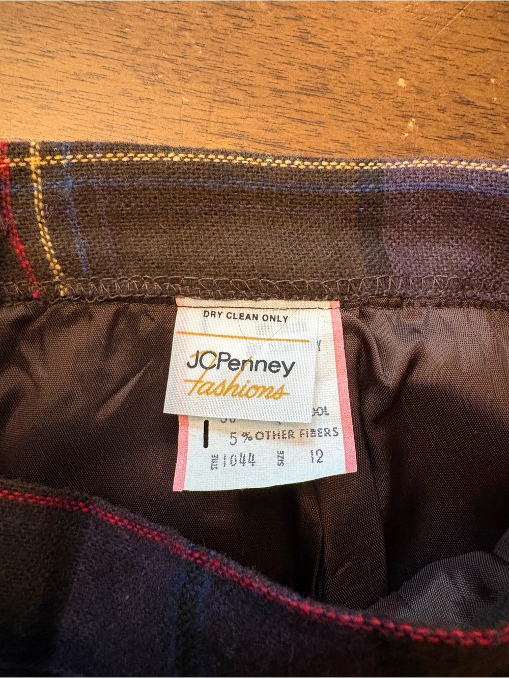 Vintage Retro Pleated Wool Blend Plaid Skirt - Purple/Brown - Picture 4 of 7